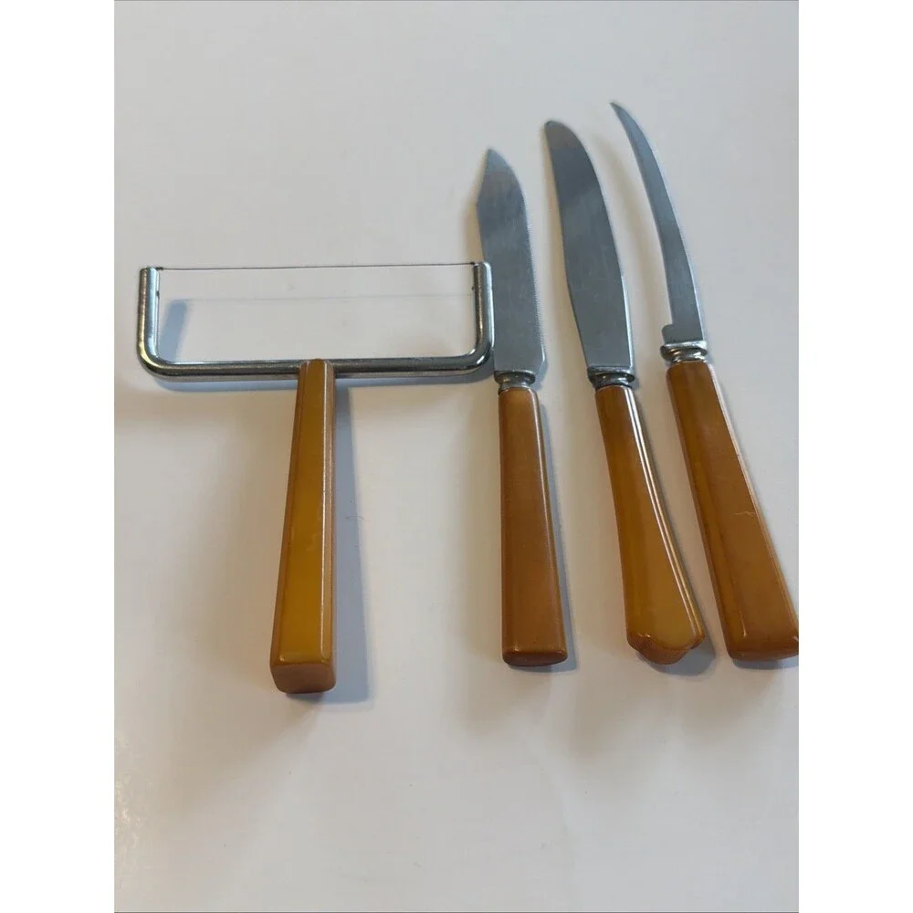 Vintage Bakelite Caramel Butterscotch Knives Knife and Cheese Slicer